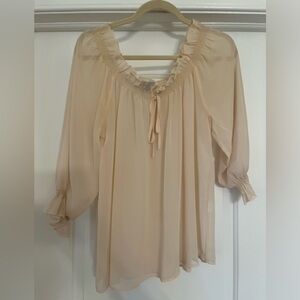 H&M Tan Ruffled Tie Front Blouse